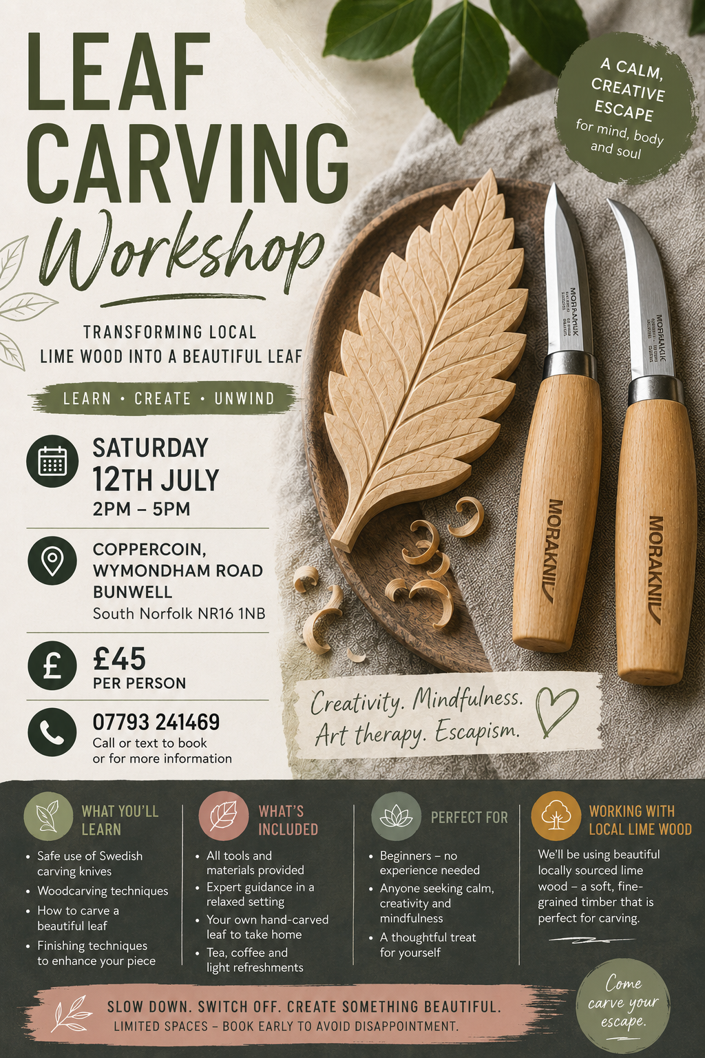 Leaf carving workshop 12th July 2026
